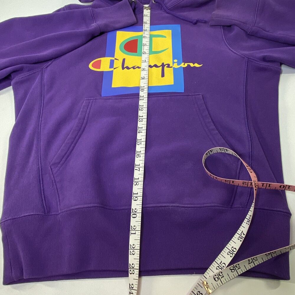 Champion Hoodie Sweatshirt Size Small Reverse Weave Purple Colorful Graphic Logo - Picture 8 of 12